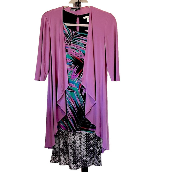 VIOLET Draped Jacket Long Waterfall Open Cardigan Matte Violet Color Resort Wear - Picture 3 of 7